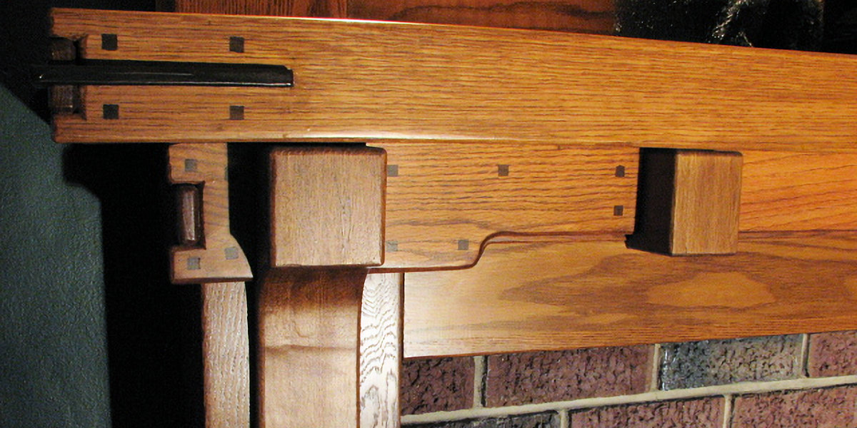 Detailed Jointery Greene and Greene style fireplace mantel